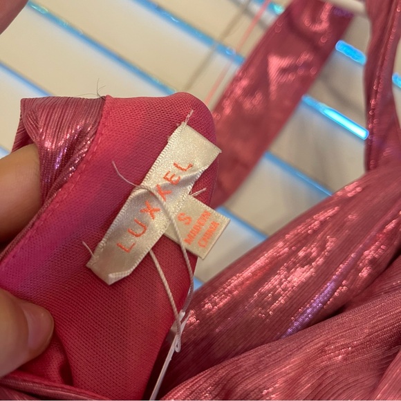 Hot Pink Shimmer Maxi Dress w Slit - Picture 7 of 8